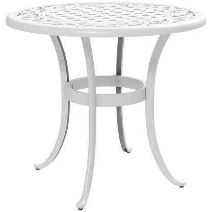 Outsunny Round Garden Table, Cast Aluminium Outdoor Patio Table, White