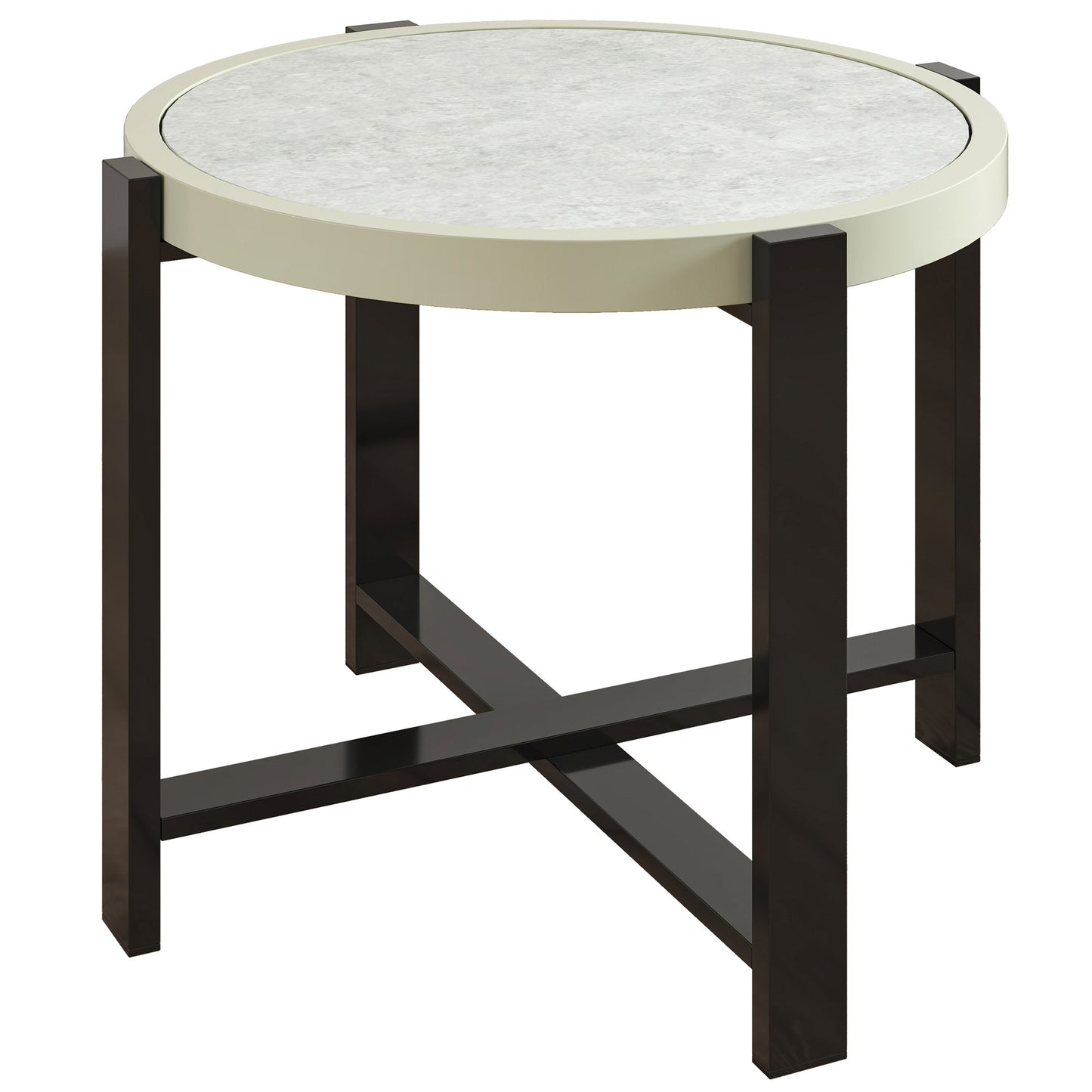 Outsunny Round Small Garden Outdoor Side Table with Faux Marble Tempered Glass Top, Aluminium Frame, Light Grey