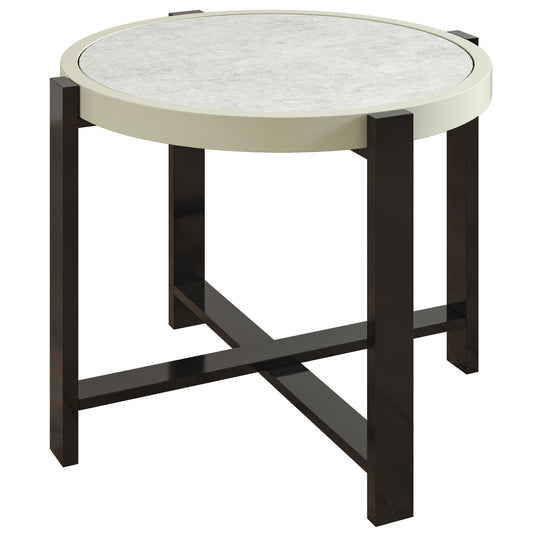 Outsunny Round Small Garden Outdoor Side Table with Faux Marble Tempered Glass Top, Aluminium Frame, Light Grey
