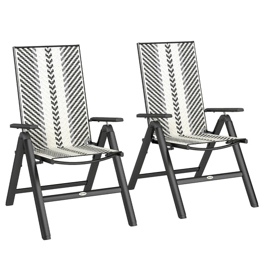 Outsunny Set of Two Foldable Rattan Reclining Garden Chairs - Grey