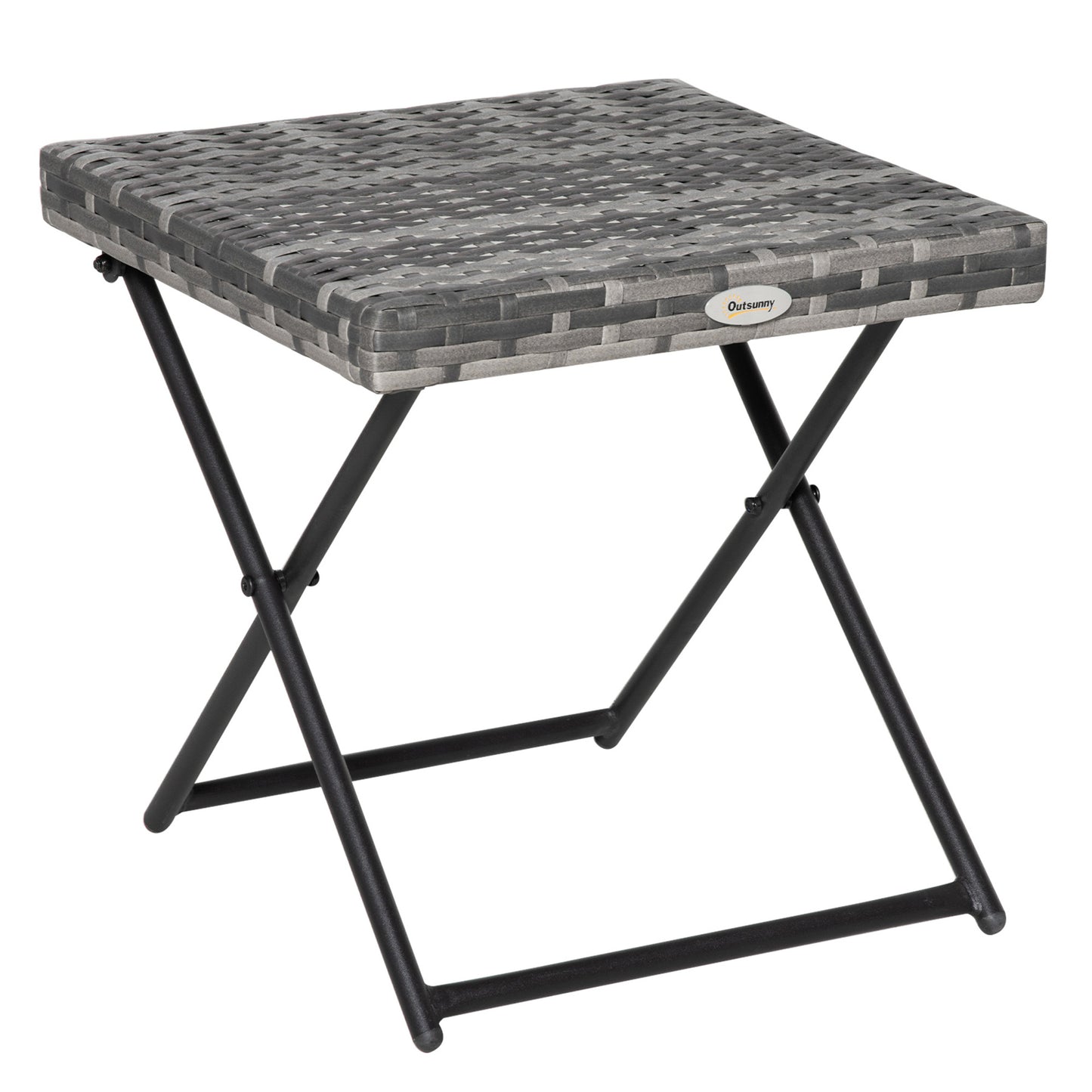 Outsunny Square PE Wicker Weave Rattan Folding Table, Weather Resistant Side Table with Steel Frame, Grey