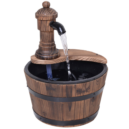 Outsunny Wood Barrel Patio Water Fountain Garden Decorative Ornament with Electric Pump