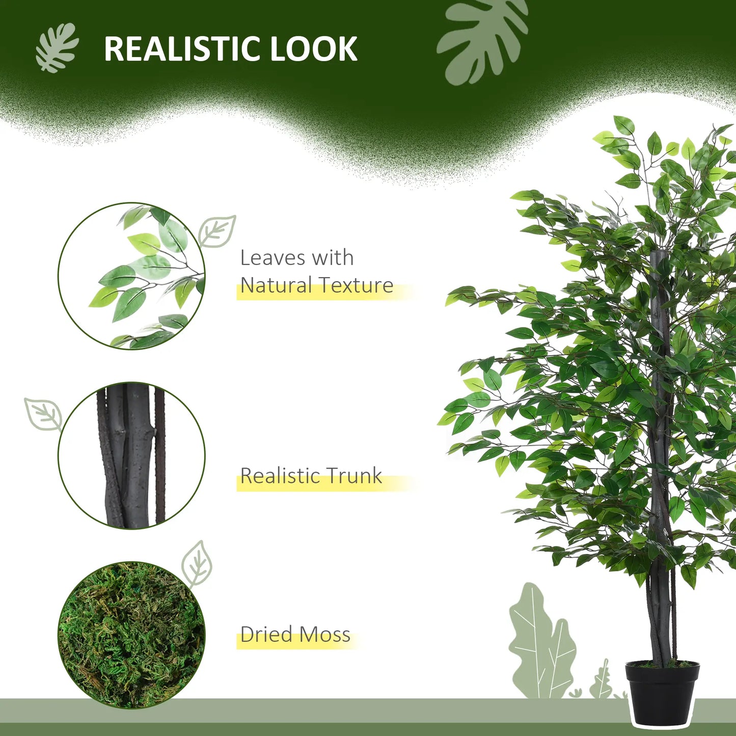 Outsunny Artificial Banyan Tree in Pot, Fake Plant for Home Indoor Decor, 90cm