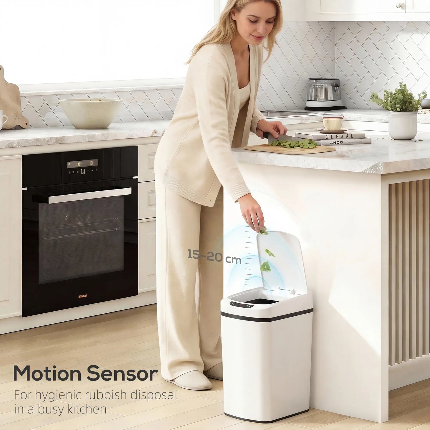 HOMCOM 12L Sensor Bin, Automatic Touchless Motion Sensor Kitchen Bin with Fingerprint Resistant Stainless Steel, White