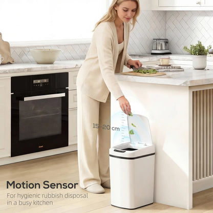 HOMCOM 12L Sensor Bin, Automatic Touchless Motion Sensor Kitchen Bin with Fingerprint Resistant Stainless Steel, White