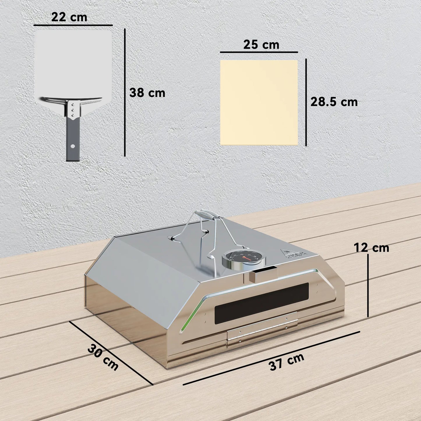 Outsunny 8 in Portable Charcoal, Gas Stainless Steel BBQ Grill Top Pizza Oven with Viewing Window