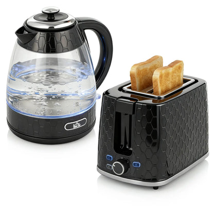 HOMCOM Rapid Kettle and 2 Slice Toaster Set, 1.7L 3000W with Limescale Filter & 7 Browning Controls, Black