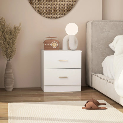 HOMCOM Modern Bedside Table, Beside Cabinet with 2 Drawers for Bedroom, Living Room, White