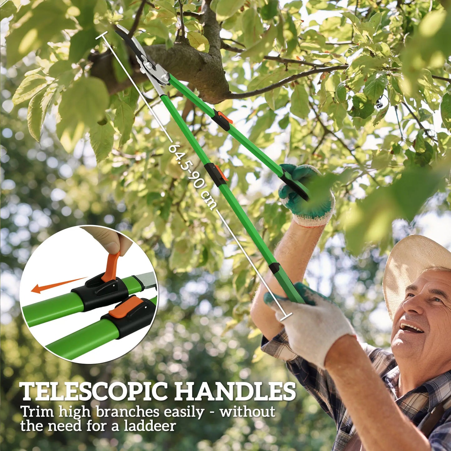 Outsunny Telescopic Extendable Garden Loppers, Heavy Duty with Steel Blade and Adjustable Handles, Tree Trimmer