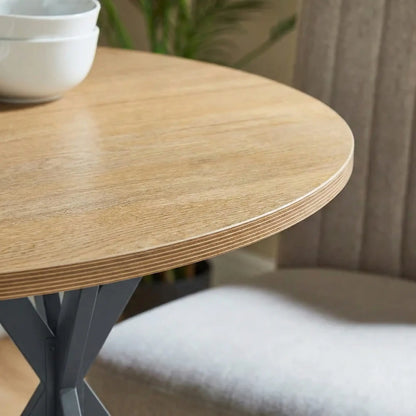 HOMCOM 80cm Industrial Round Kitchen Dining Table - White Oak