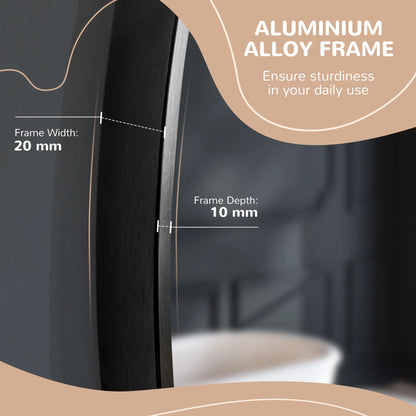 kleankin Round Bathroom Mirror, Modern Wall-Mounted Makeup Mirror with Aluminium Frame for Washroom Living Room, Black