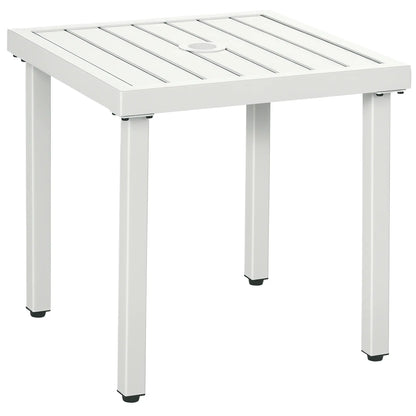 Outsunny Garden Side Table End Table Patio Coffee Table with Umbrella Hole, Steel Frame, White