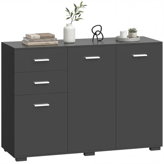 HOMCOM Sideboard, Modern Storage Cabinet with 2 Drawers, 3 Doors and Adjustable Shelves, Black