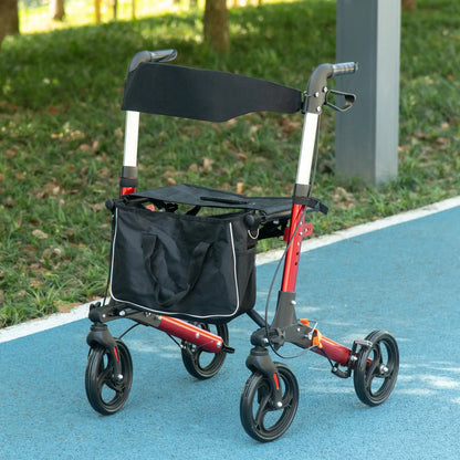 HOMCOM Folding 4 Wheeled Rollator Walker with Seat and Backrest, Lightweight Walking Frame, Dual Brakes, Adjustable Handle Height