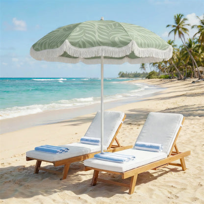 Outsunny Beach Umbrella Parasol with Sand Anchor, Portable Tilting Garden Parasol with Adjustable Height, Green