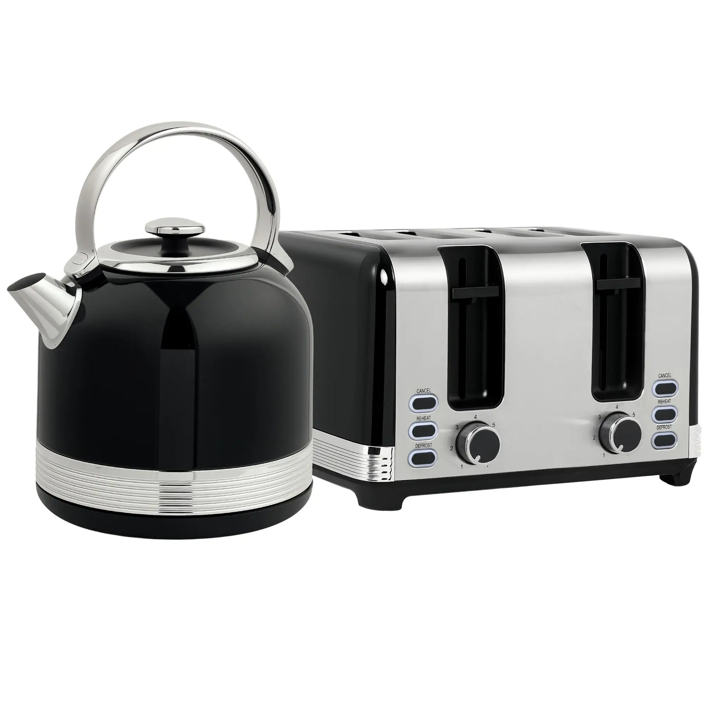 HOMCOM Polished Metal Stainless Steel Kettle 1.7L and Toaster Set - Black