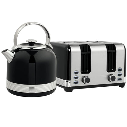 HOMCOM Polished Metal Stainless Steel Kettle 1.7L and Toaster Set - Black