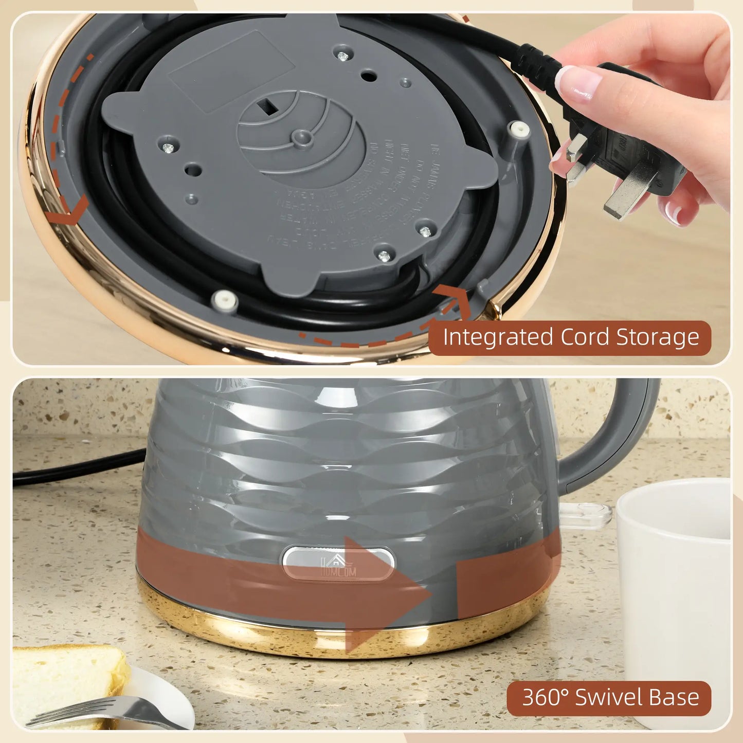 HOMCOM 3kW Kitchen Rapid Boil Honeycomb Kettle, 1.7l - Grey