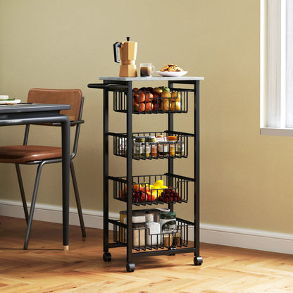 HOMCOM Movable Storage Trolley, Four Basket Mobile Kitchen Dining Island, with Brakes - Grey/Black