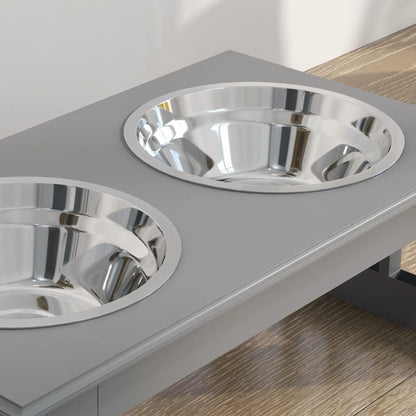 PawHut Raised Dog Feeding Bowls with Stand, Stainless Steel for Extra Small & Small Dog - Grey