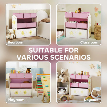 AIYAPLAY Kids 3-Tier Toy Organiser Storage Shelf with 6 Removable Boxes for Kids, Bedroom, Playroom, Pink