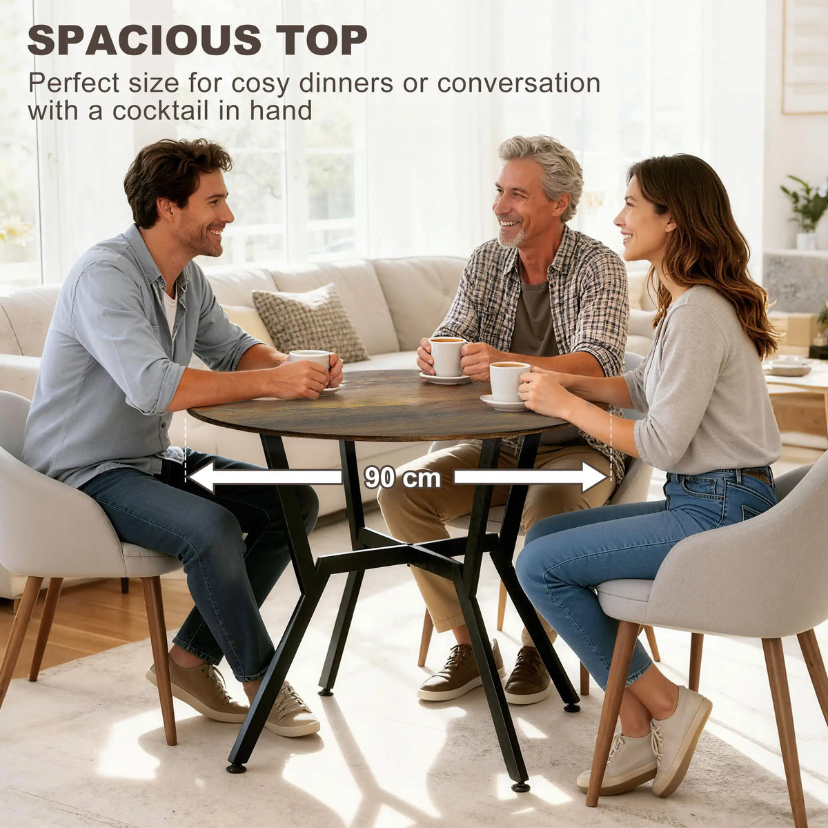 HOMCOM Dining Table, Round Kitchen Table with Anti-Slip Foot Pads for Living Room, Dining Room, Rustic Brown