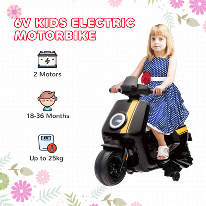 AIYAPLAY 6V Ride on Motorbike, Kids Electric Motorbike w/ Headlights, Music, Training Wheels, for 18-36 Months, Black