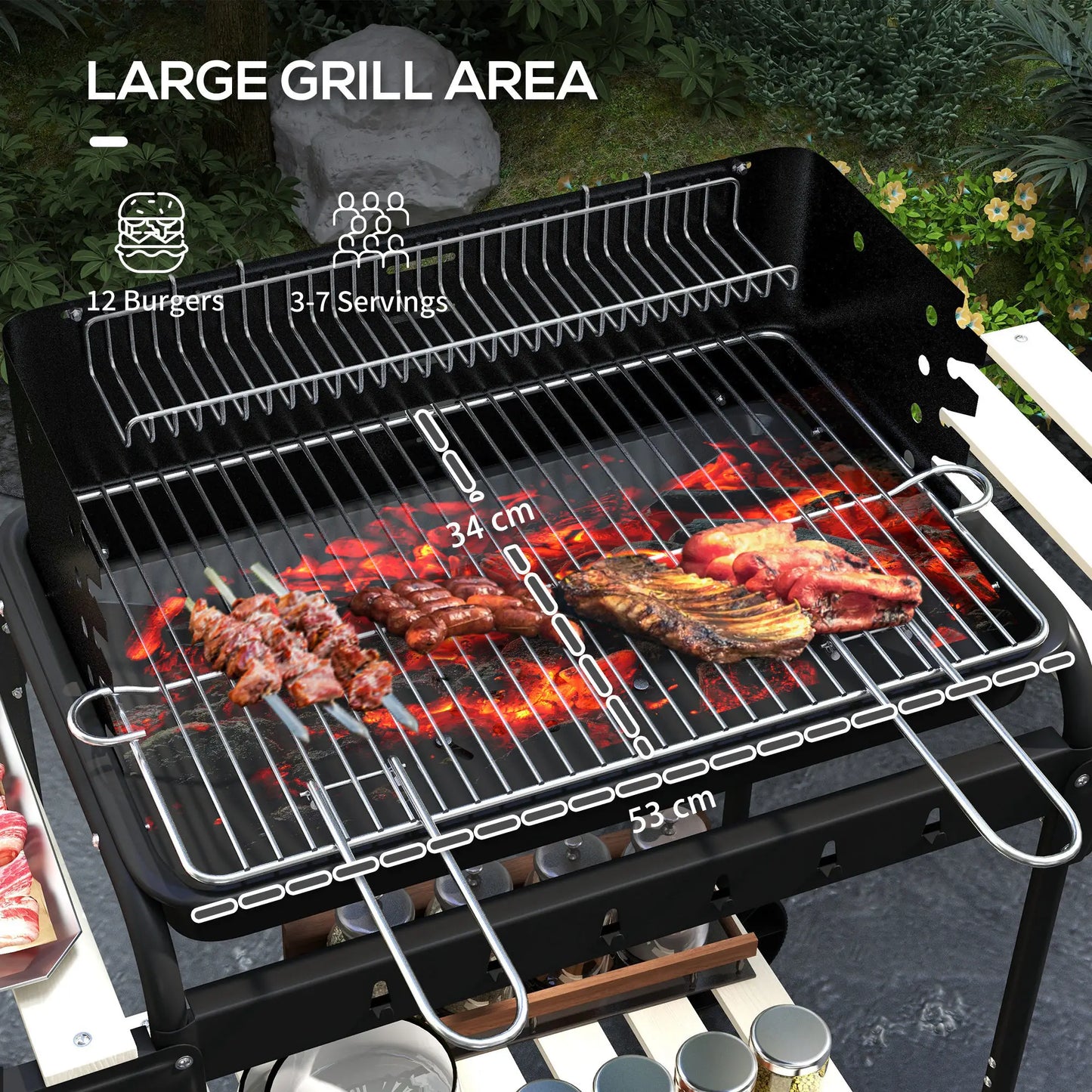 Outsunny Charcoal Barbecue Grill with Adjustable Height, Portable BBQ Trolley with Ash Catcher for Outdoor Garden Party Cooking, Black