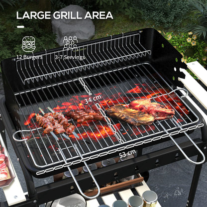 Outsunny Charcoal Barbecue Grill with Adjustable Height, Portable BBQ Trolley with Ash Catcher for Outdoor Garden Party Cooking, Black