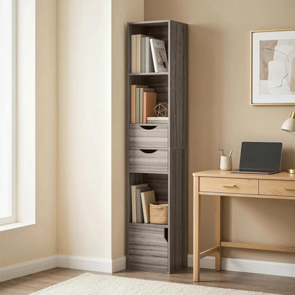 HOMCOM Bookcase with 2 Drawers and Cabinet, Adjustable Shelf Bookshelf, Grey