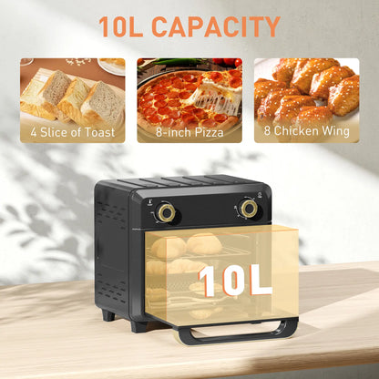 HOMCOM 10L Air Fryer Mini Oven, Oil Free Cooking, Grill, Roast, Bake, with Adjustable Temperature, Timer, 1000W, Black