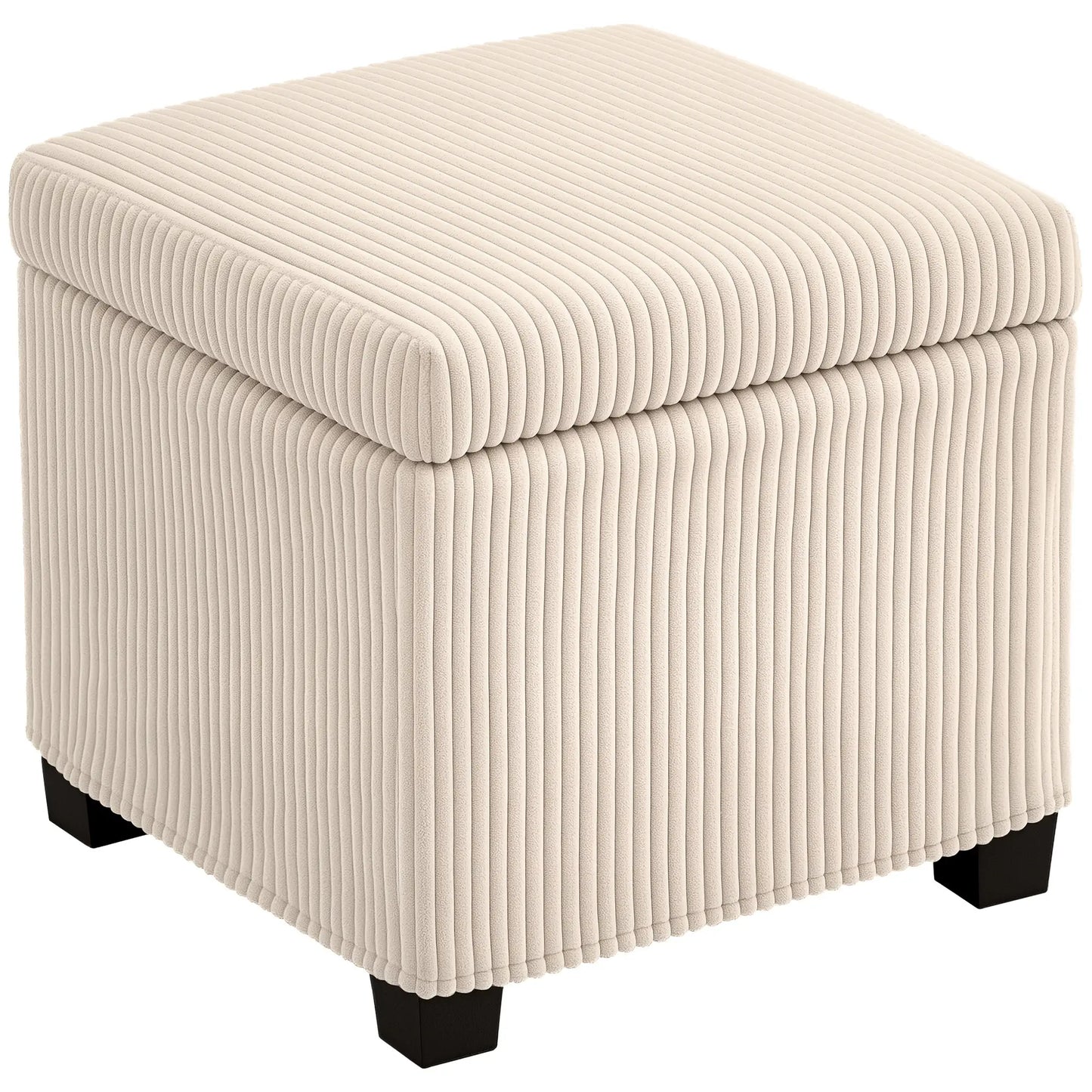 HOMCOM Storage Ottoman Bed End Bench, Corduroy Storage Chest Box with Wooden Legs, Beige