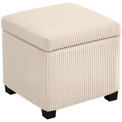 HOMCOM Storage Ottoman Bed End Bench, Corduroy Storage Chest Box with Wooden Legs, Beige