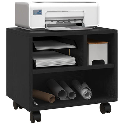 HOMCOM Three-Compartment Office Storage Printer Cabinet, with Wheels - Black