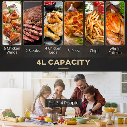 HOMCOM 4L Air Fryer Oven with Digital Touch Display, Rapid Air Circulation, 12 Cooking Programs, Timer, 1300W
