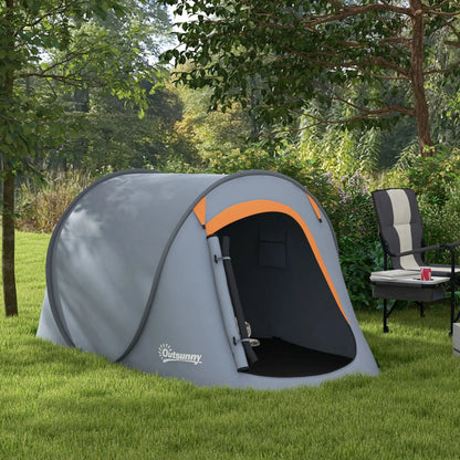 Outsunny Two-Man Pop-Up Dome Camping Tent, with Accessories, Water-Resistant - Grey