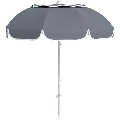 Outsunny Beach Umbrella Portable with Sand Anchor, Carry Bag, Adjustable Height & Tilt, UPF50+ UV Protection, Grey