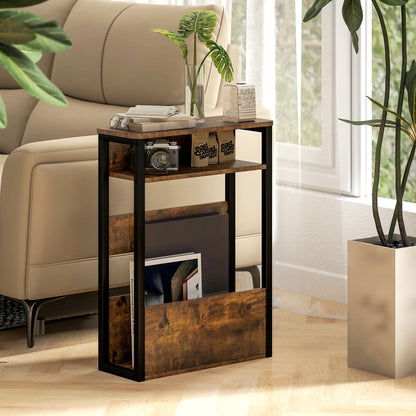 HOMCOM Industrial-Style Side Table, Wood-Effect Bedside Table with Metal Frame - Black/Brown