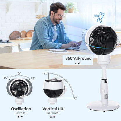 HOMCOM 9'' Air Circulator Fan 3 Speed 3 Mode, 70° Oscillation 90° Vertical Tilt, Height Adjustable, Remote Controller