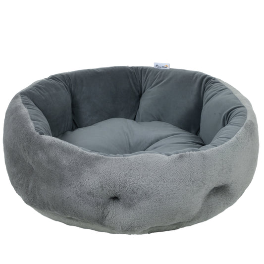 PawHut Cat Round Bed, Reversible Dog Pet Bed for Indoor Cats & Small Dogs with Supportive Bolster, Dark Grey