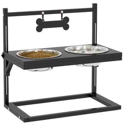 PawHut Dog Bowls with Stand, Adjustable Height Elevated Dog Bowls for Small Medium Large Dogs - Black