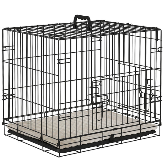 PawHut Foldable Dog Crate with Two Doors, Tray & Soft Cushion for Extra Small Dogs, Black