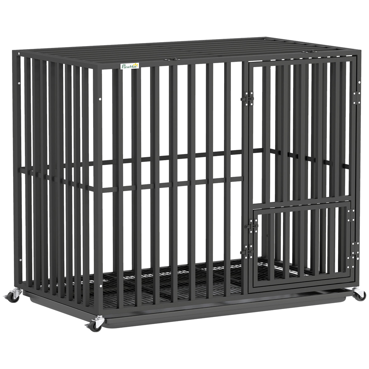 PawHut Heavy Duty Dog Crate, Dog Cage with Wheels for Small Medium Breeds, Metal Pet Kennel