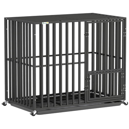 PawHut Heavy Duty Dog Crate, Dog Cage with Wheels for Small Medium Breeds, Metal Pet Kennel
