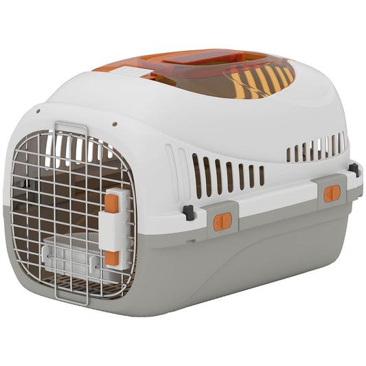 PawHut Plastic Pet Carrier Hard Shell Dog Cat Carrier Max 4 KG Steel Door Feed Bowl, Secure Lock
