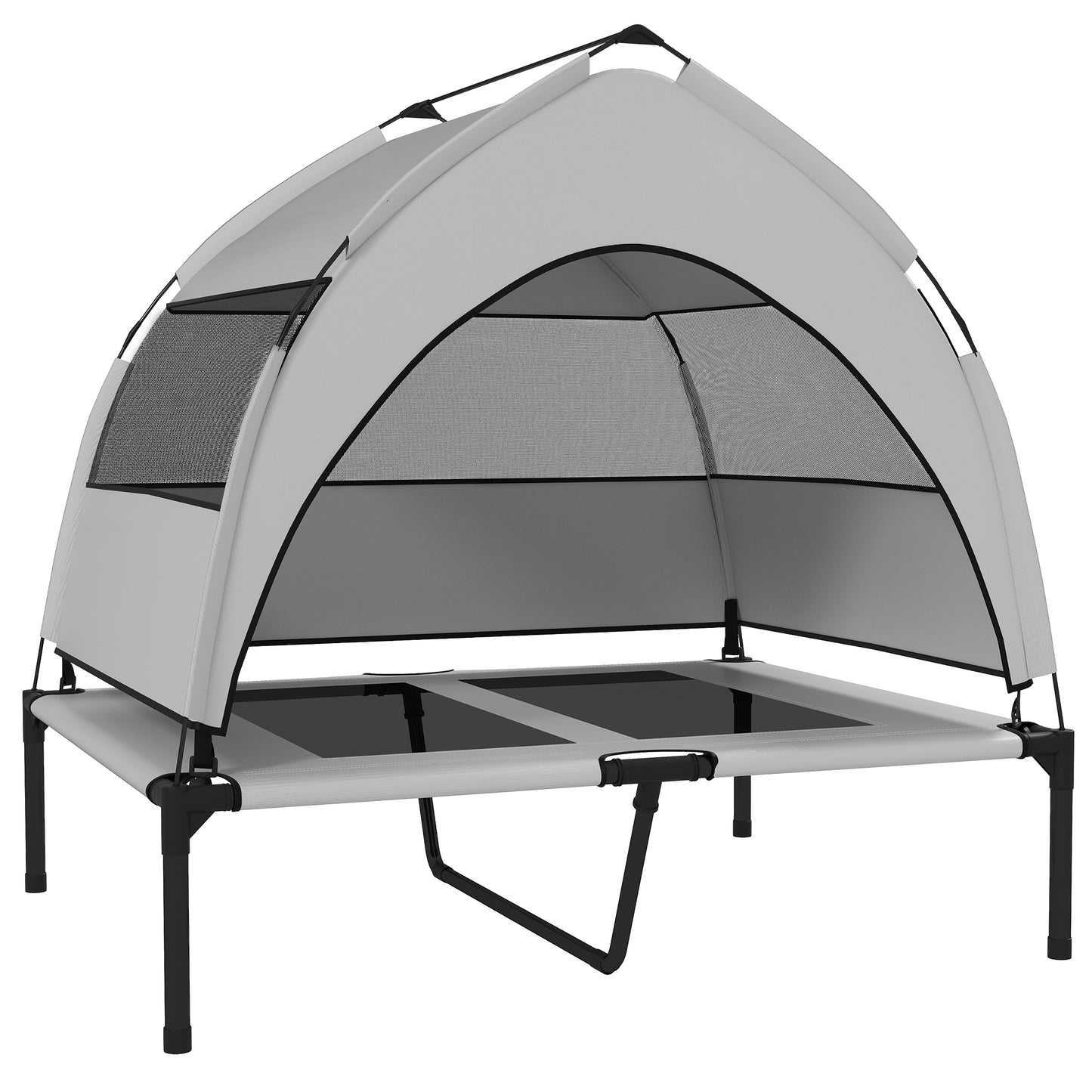 PawHut Portable Elevated Dog Bed with Removable Canopy, Cooling Raised Pet Cot for Medium Large Dogs
