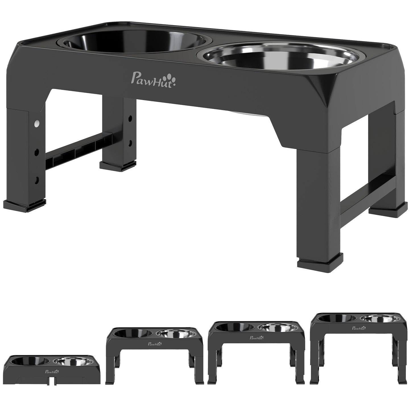 PawHut Raised Dog Bowl with Slow Feeder, 4 Adjustable Heights, Foldable Elevated for Small Medium Large Breeds