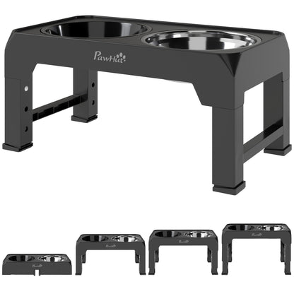 PawHut Raised Dog Bowl with Slow Feeder, 4 Adjustable Heights, Foldable Elevated for Small Medium Large Breeds