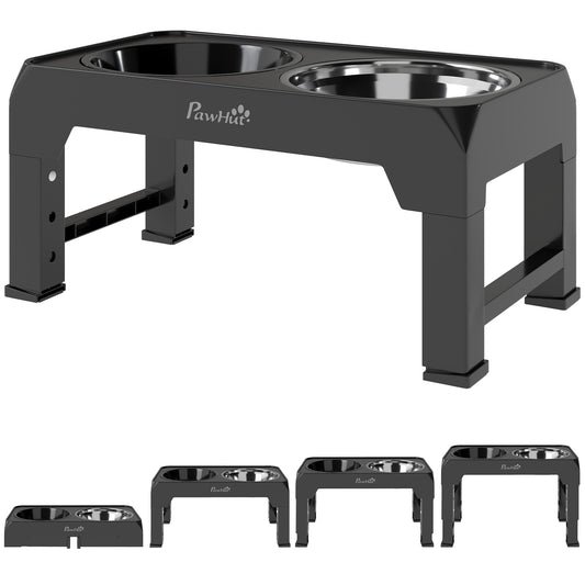 PawHut Raised Dog Bowl with Slow Feeder, 4 Adjustable Heights, Foldable Elevated for Small Medium Large Breeds