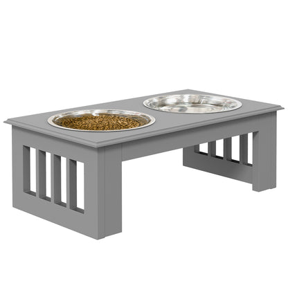 PawHut Raised Dog Feeding Bowls with Stand, Stainless Steel for Extra Small & Small Dog - Grey